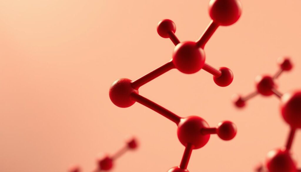 A detailed close-up illustration of a testosterone hormone molecule, depicted in a vivid, realistic style. The molecule is shown in the foreground, rendered with a high level of scientific accuracy and precision. The middle ground features a clean, minimalist background, allowing the molecule to be the focal point. Soft, directional lighting from the top left casts subtle shadows, enhancing the three-dimensional form of the molecule. The overall mood is one of scientific exploration and understanding, conveying the importance of testosterone in overall health and wellness.